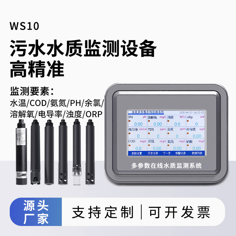 污水水質(zhì)監(jiān)測(cè)參數(shù)（水溫、COD、氨氮、ph、余氯、溶解氧、電導(dǎo)率、濁度、orp）